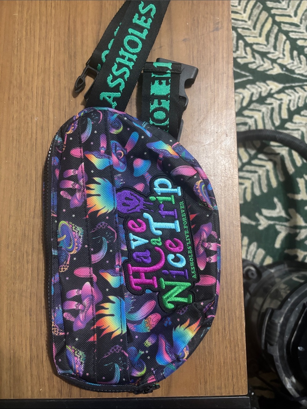Have a Nice Trip Multicolor Hip Pack - Black with Neon Print
